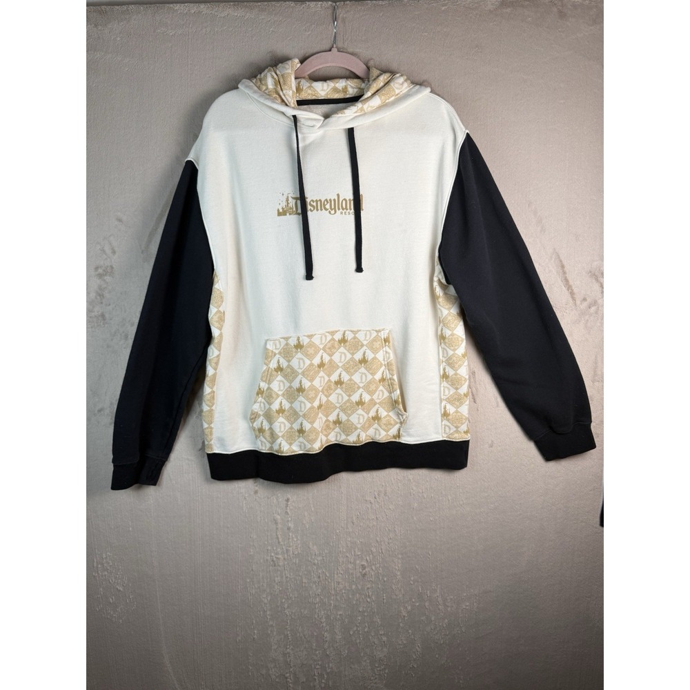 Disneyland Resort Hoodie‎ Pullover Women's Cream Gold Black Spellout Size L